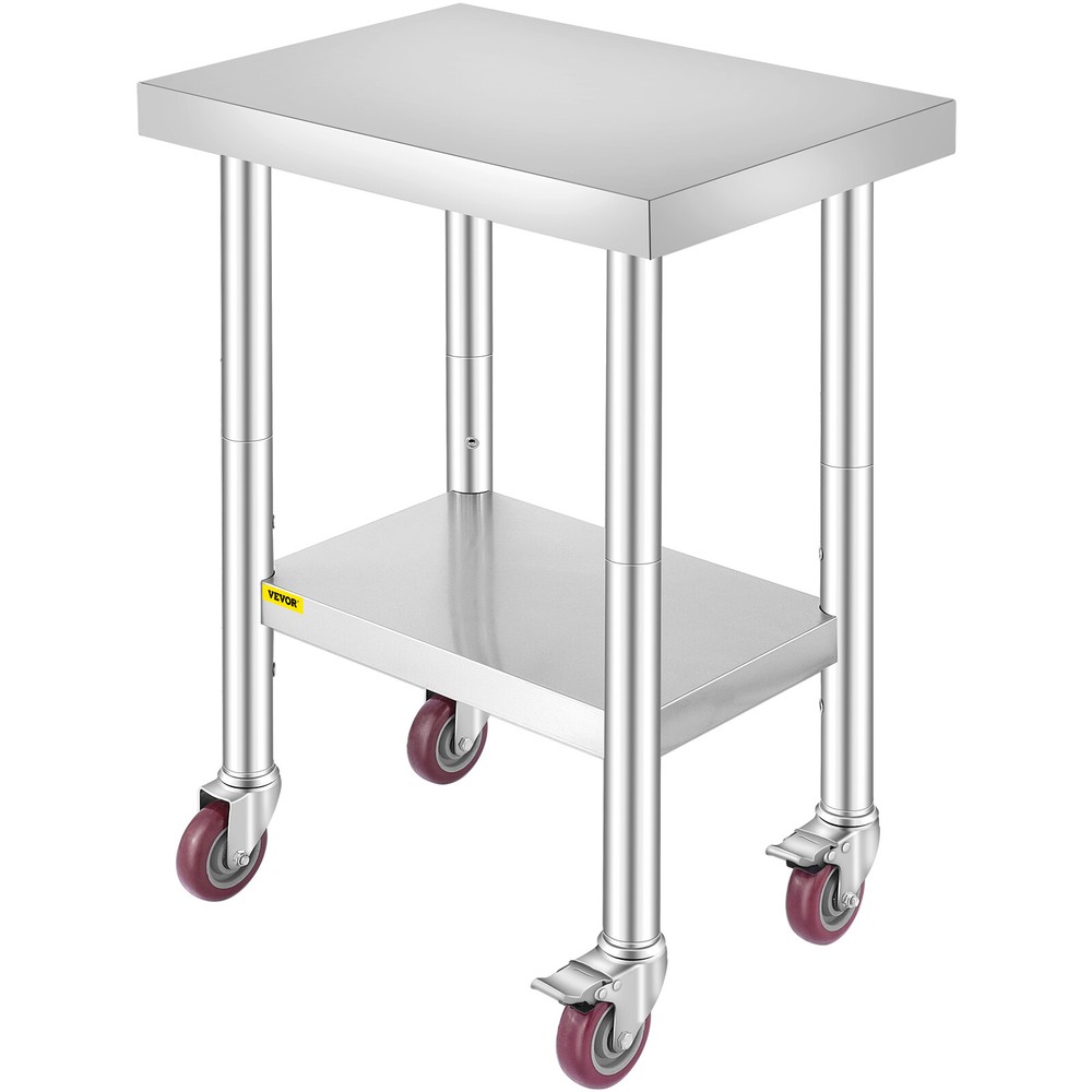 Rolling Stainless Steel Top Kitchen Work Table Cart + Casters Shelving 18″x24″