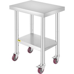 Rolling Stainless Steel Top Kitchen Work Table Cart + Casters Shelving 18″x24″