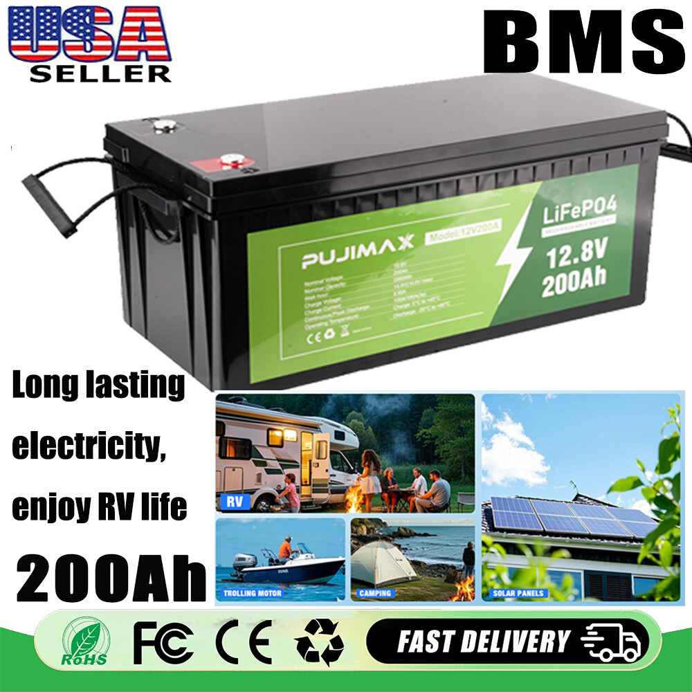 12V 200Ah LiFePO4 Lithium Battery Rechargeable Built-in BMS 6000+ Deep Cycles