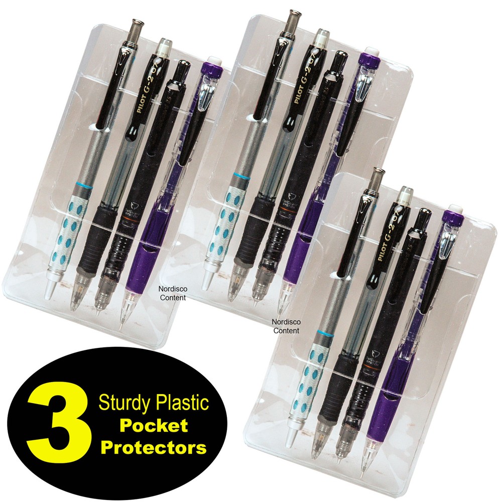 Pocket Protector, Clear Sturdy Plastic, Safeguards Shirts, Pack of 3