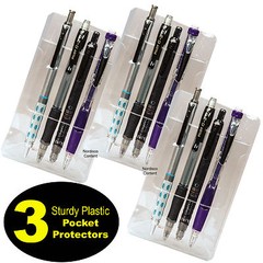 Pocket Protector, Clear Sturdy Plastic, Safeguards Shirts, Pack of 3