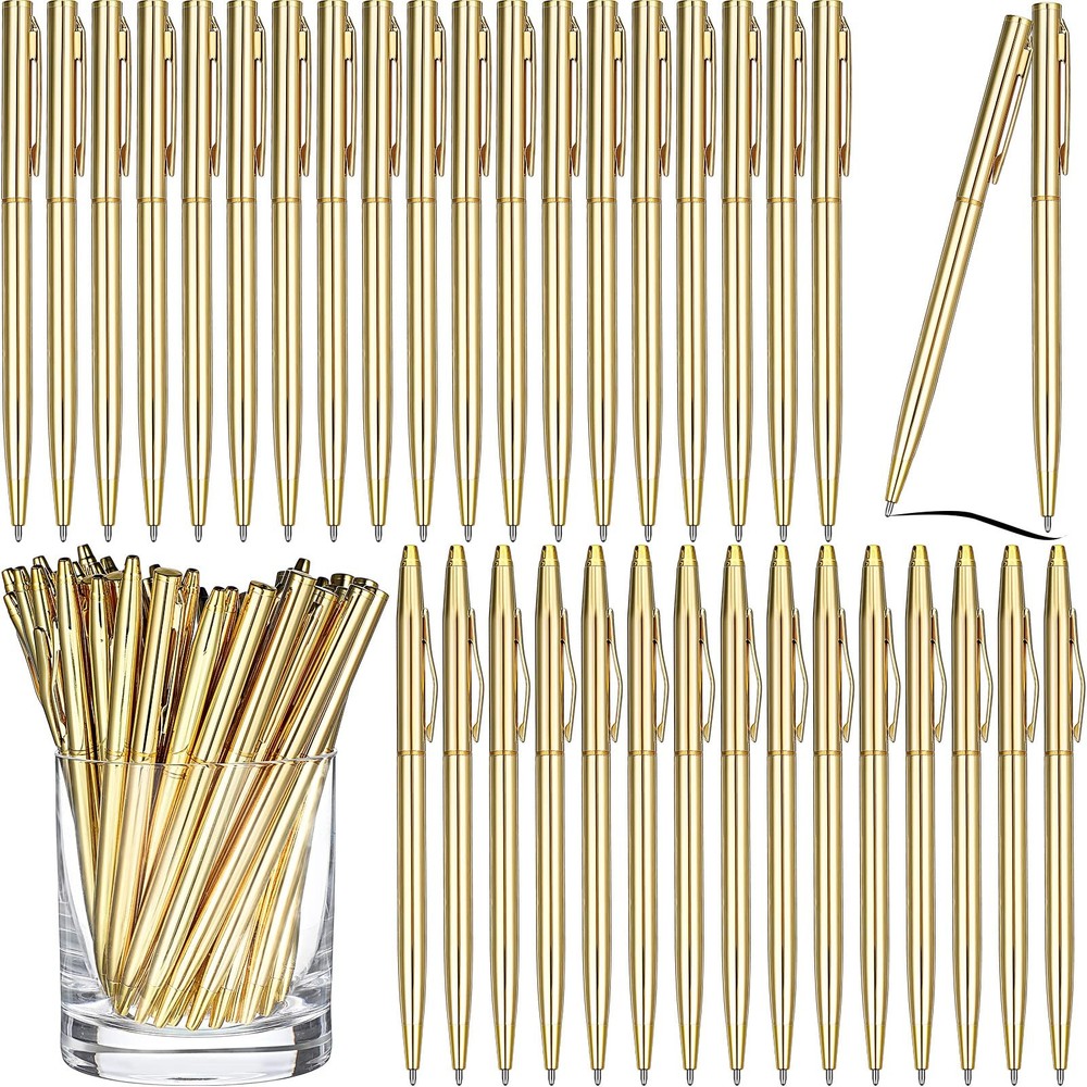 Fuutreo 50 Pack Gold Pens Bulk Metal Slim Ballpoint