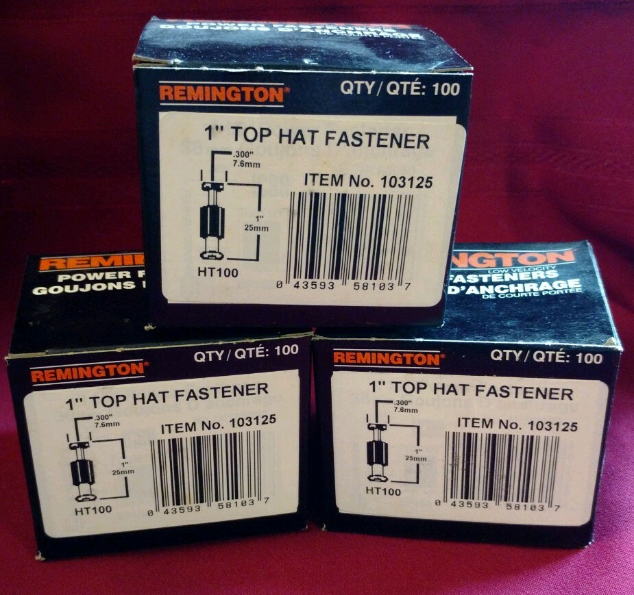 Remington 1″ Top Hat Power Fasteners HT100 Powder Actuated lot of 3 100 per Box