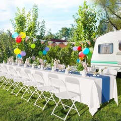 Bonnlo Folding Chairs Set of 10 White Plastic with Metal Frame for Party Wedding