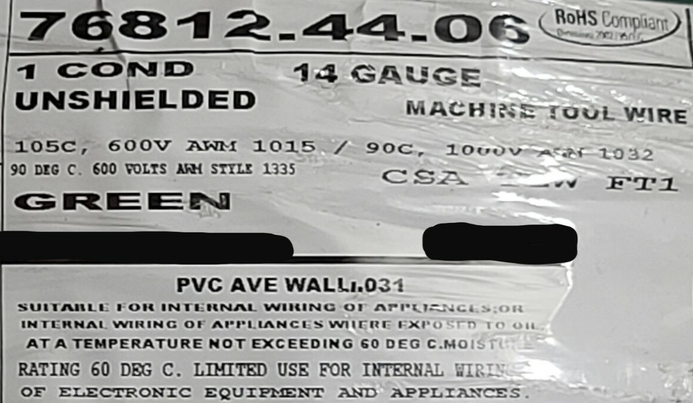 Carol 76812 #14awg Stranded Bare Copper PVC Hook Up Wire AWM MTW 600V Green/50ft