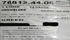 Carol 76812 #14awg Stranded Bare Copper PVC Hook Up Wire AWM MTW 600V Green/50ft