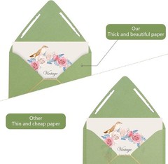 Thick Luxury Sage Green Envelopes with Gold Border – 5.25 x 7.25 Inches, 25 Pack
