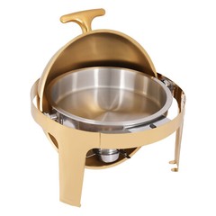 Gold Round Roll-Top Chafing Dish Set Commercial Stainless Steel Buffet Warmer