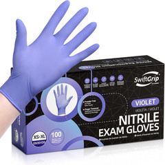 Disposable Nitrile Exam Gloves, 3Mil, Medium, Box of 100, Violet Nitrile Gloves