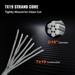VEVOR 304 Stainless Steel Wire Rope Cable, 3/16, 7×19, 500 ft Reel