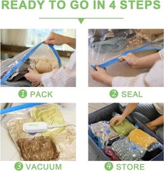15 Pack Vacuum Seal Bags for Clothing Travel with -60000Pa USB Pump, Save 80% of
