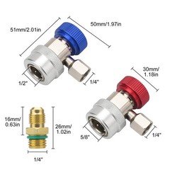 R134A Quick Coupler Adapter, Adjustable Car HP & LP Fitting with 2x 1/4″ Flare