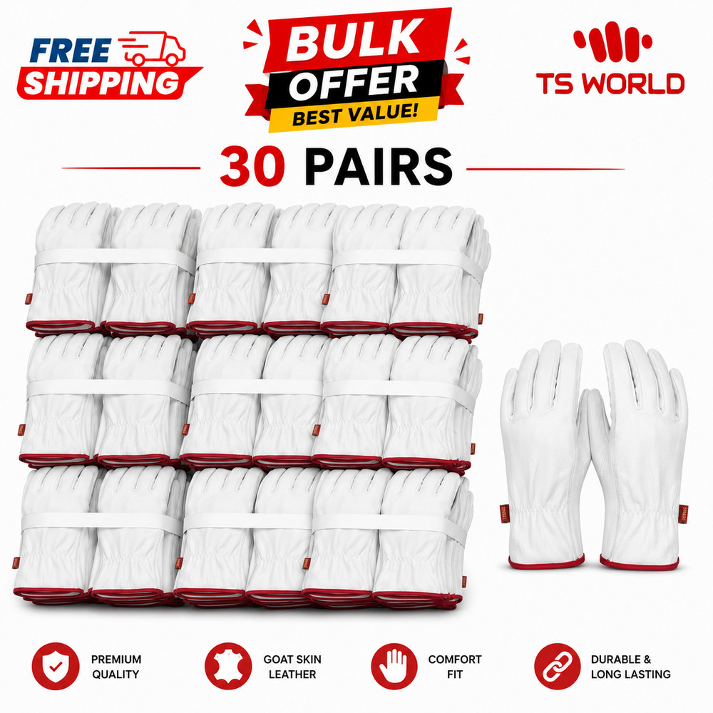 Wholesale 30/60 Pairs Goatskin Safety Gloves Durable, Comfortable & Versatile