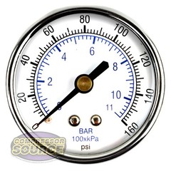 1/4″ NPT Air Pressure Gauge 0-160 PSI Rear Back Mount Mount 2″ Face 102D-204F