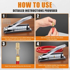 Heavy Duty Bench Hose Crimper Kit Ferrules 50x 0.593″ & 50x 0.625″ ID Ferrule