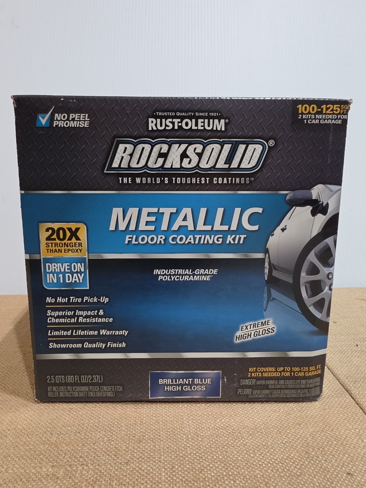 RockSolid Metallic Floor Coating Kit, Brilliant Blue, High Gloss, 80 Oz – 299745