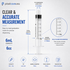 100 6ml 6cc Luer Lock Disposable Syringes (Non-Sterile) for Saline Oral Medicine