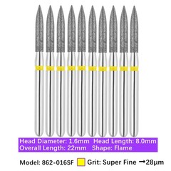Vakker 10pc Dental 862-016SF Super Fine Diamond Burs Friction Grip Flame Bur