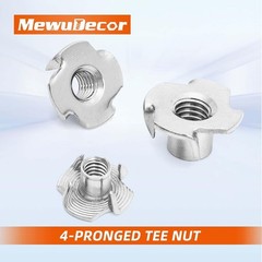 4-Pronged 3/8″-16 Stainless Steel T-Nuts – Set of 10 for Wood & Climbing Holds