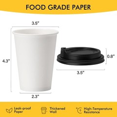 50 pack] Disposable Coffee Cups with Lids 12 oz, Hot Paper Cups with Lids, To Go