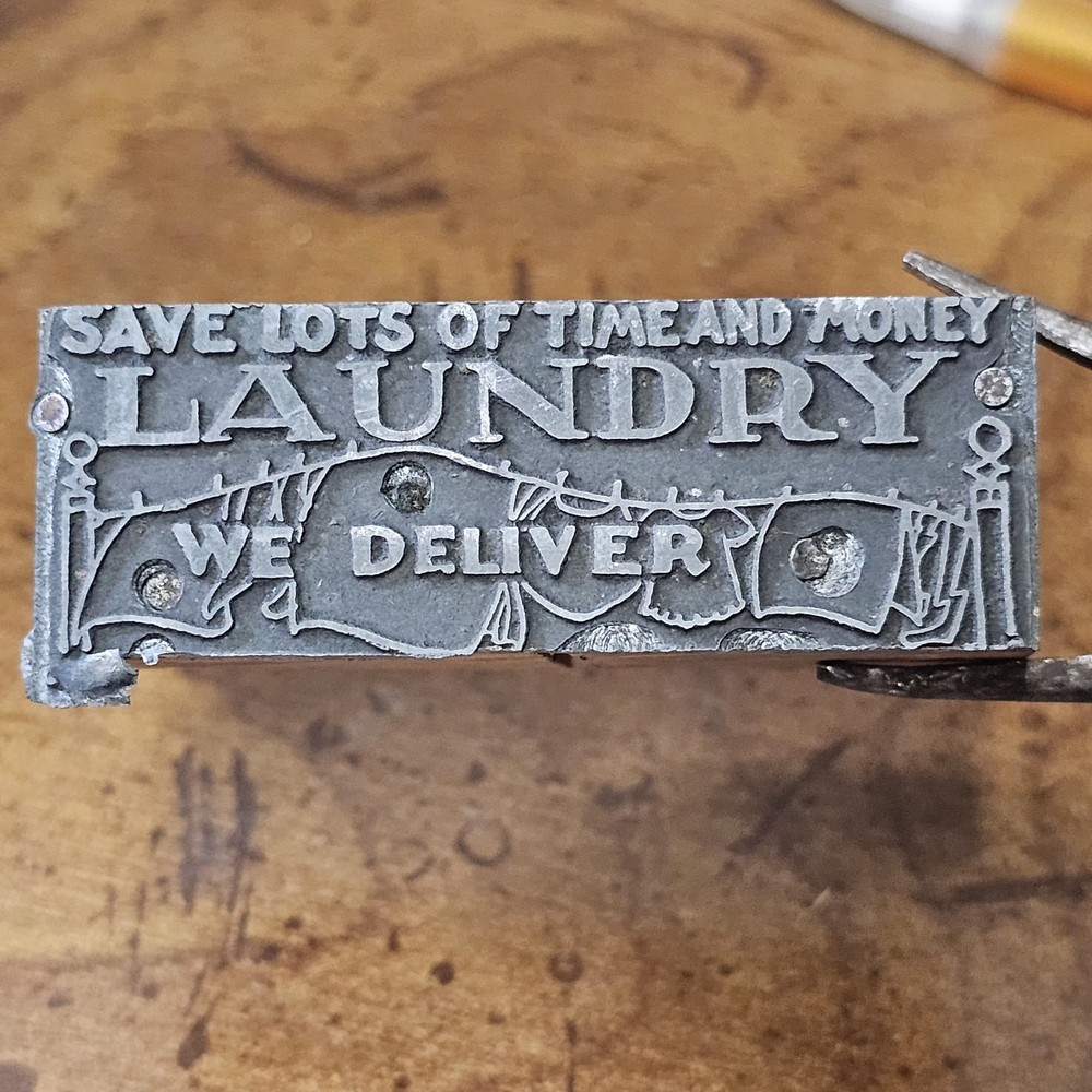 Vintage Laundry Advertising Letterpress Printing Block. Save Lots Of Time. T-185