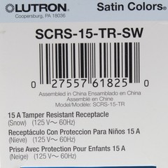Lutron Snow Duplex Tamper Resistant Receptacle NEMA 5-15R 15A 120V SCRS-15-TR-SW