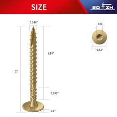 14×2 Inch Outdoor Structural Wood Deck Screws 94Pcs/2lb, Carbon Steel, Tan, Fl..