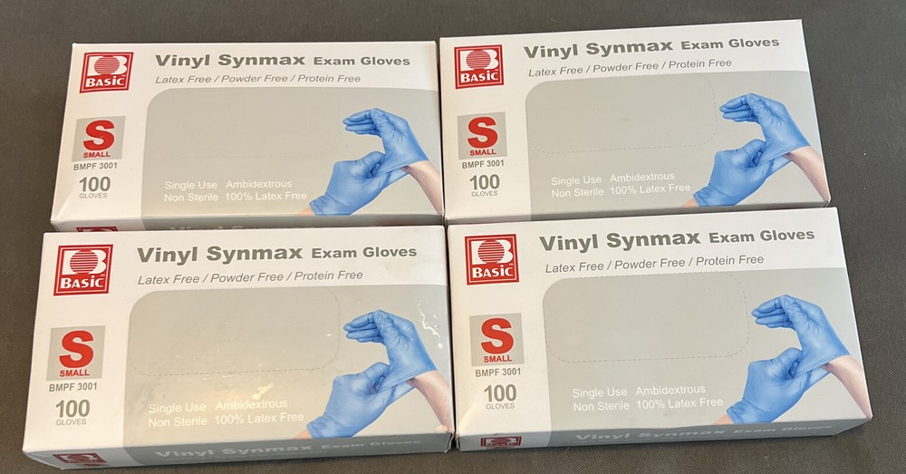 Basic 10-2000PCS Blue Synmax Vinyl Exam Gloves Latex-Free S-SIZE- 4 BOXES (400)