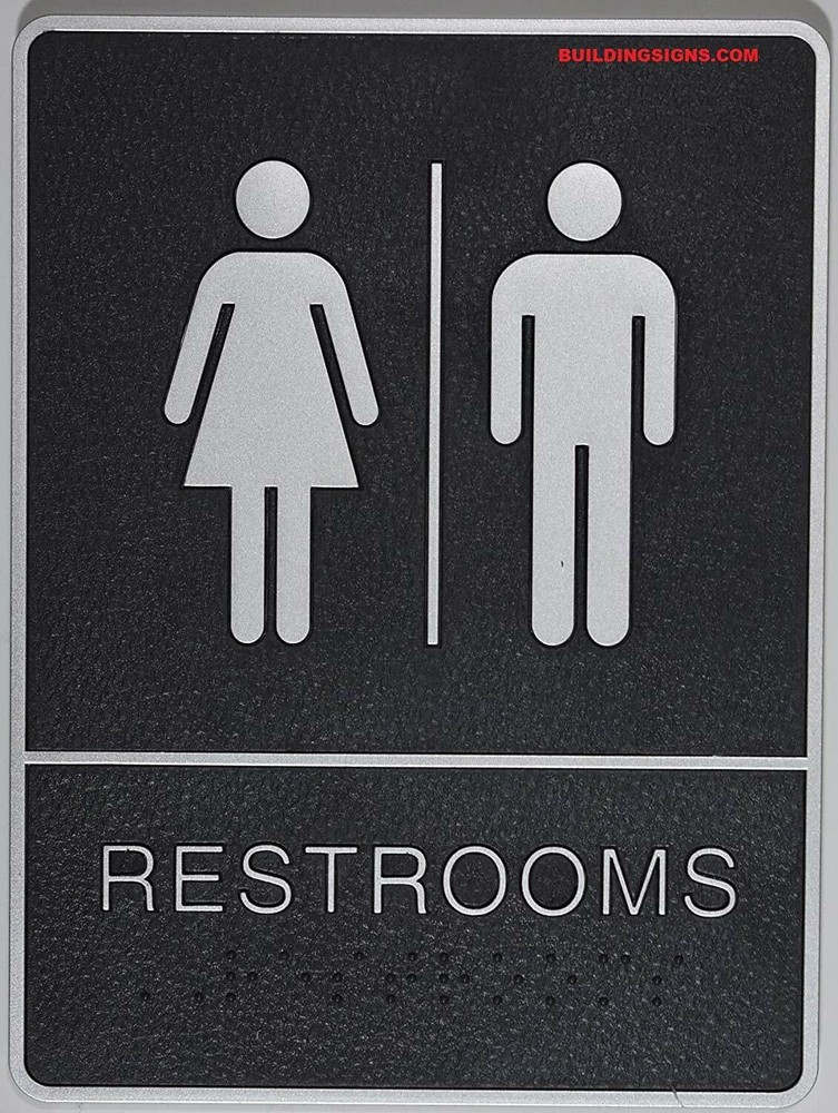 Restroom Sign with Tactile Graphic (Black,6×9 Comes with Double)-REF24-1027