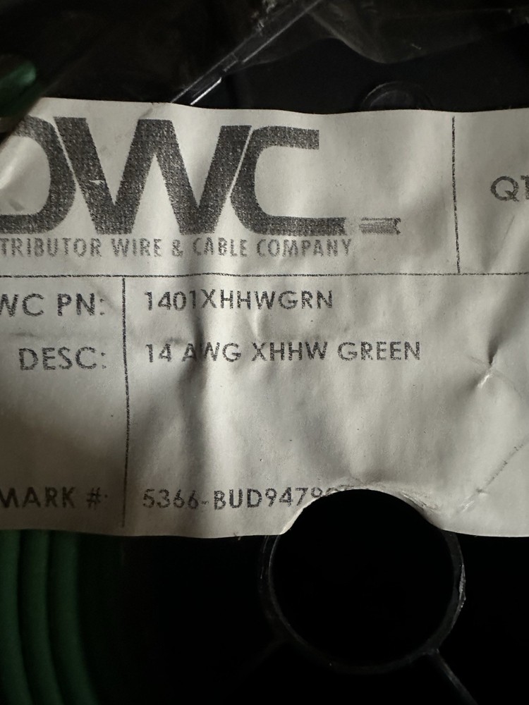 500’ Xhhw Building Wire, Copper, 14 Awg, 1C, Green, Stranded, 500 NEW