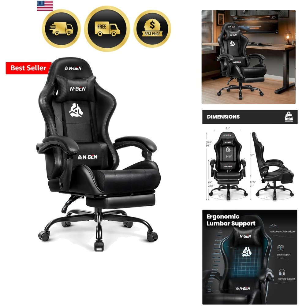Video Gaming Chair with Footrest Lumbar Support for Home Office High Back Rec…