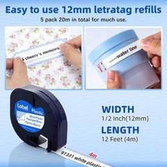 20X Dymo LetraTag Refills White Plastic 91331 for LetraTag Label Maker LT-100H