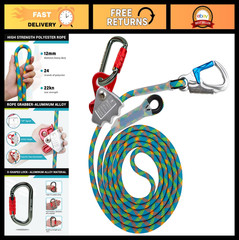 11FT Polyester Flip Line Kit – Triple Lock Carabiner, Adjustable Fall Protection