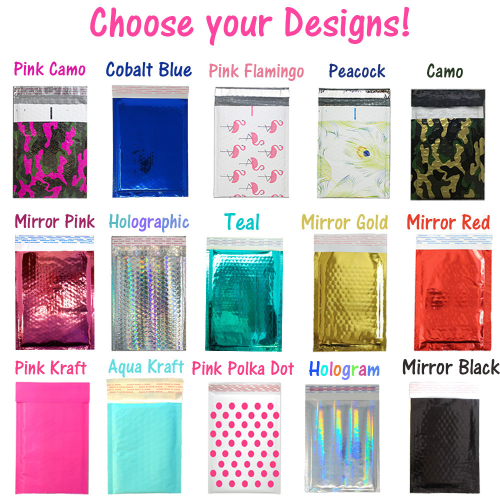 6×10 METALLIC BUBBLE MAILER, POLY Design Padded Shipping Envelope Bags,Pink,Teal