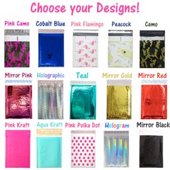6×10 METALLIC BUBBLE MAILER, POLY Design Padded Shipping Envelope Bags,Pink,Teal