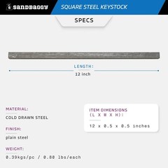 Sandbaggy 1/2″ x 12″ Square Steel Key Stock – Exact Dimensions – Clean Cut Ends