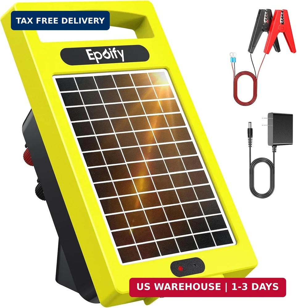 24 Hour Solar Electric Fence Charger, 20 Miles, Up to 10200v Output Range Electr