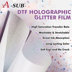 A-SUB DTF Film Glitter 8.5×11 Clear Sublimation Paper for Dark Light Fabric, Mug