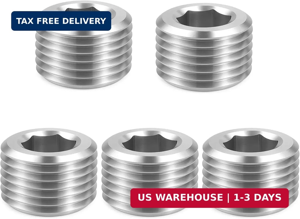 5 PCS 3/8″ NPT Male Pipe Plug Stainless Steel Pipe Plug Fitting Set Hex Counter