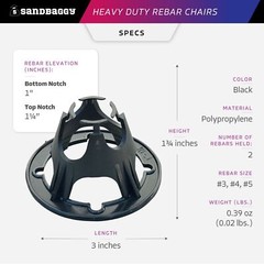 Sandbaggy Plastic Rebar Chair – Elevates Rebar 1″ or 1.25″ – Rebar #3 to #5