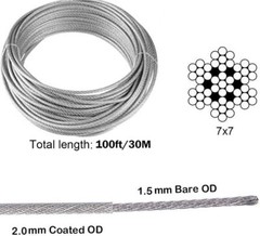 100Ft Stainless Steel Wire Cable 1/16″ Cable Railing Wire Rope Cable Turnbuckles
