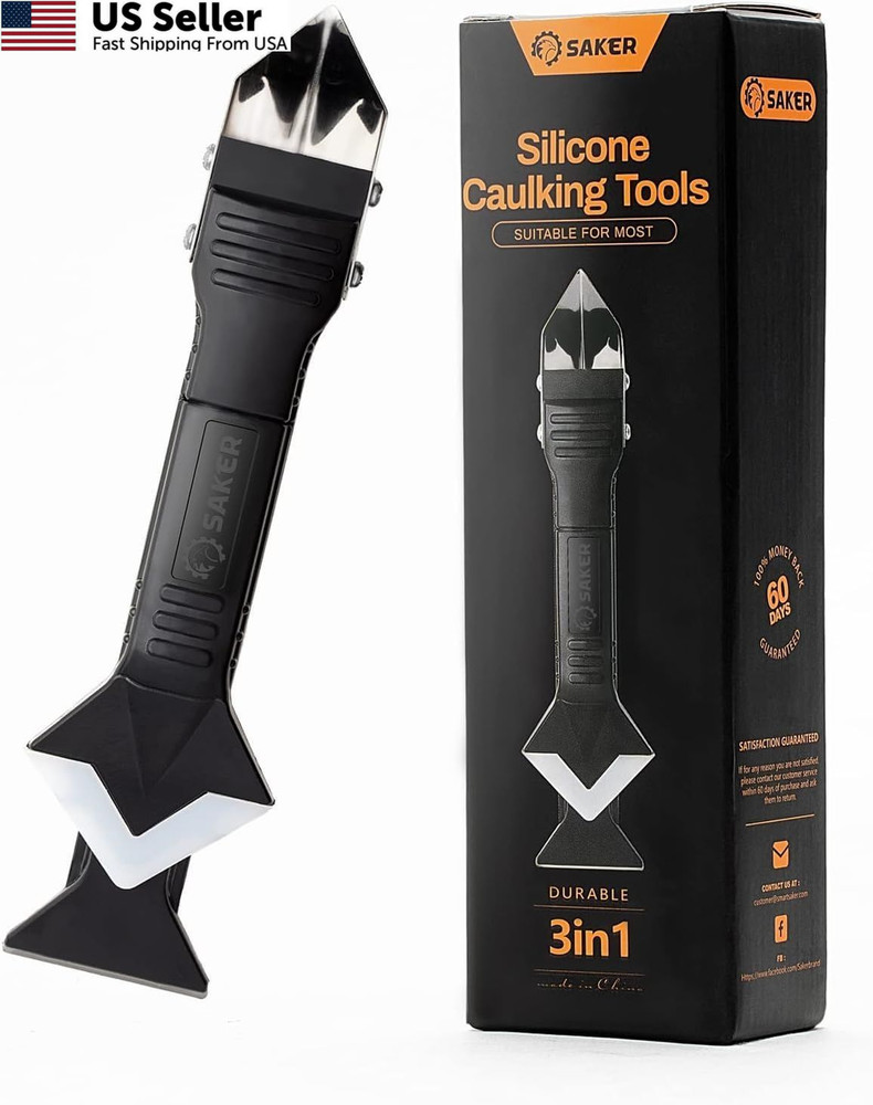 Saker Silicone Caulking Tool 3-in-1 Grout Removal and Sealant Black