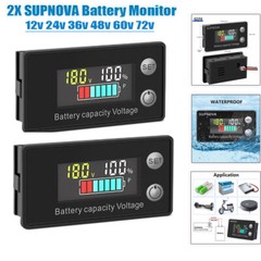 2PCS Battery Monitor Meter 12V 24V 36V 48V 60V 72V Capacity Tester With Alarm US