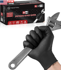 8 Mil Heavy Duty Disposable Nitrile Gloves with Diamond Texture Grip Rubber Glov
