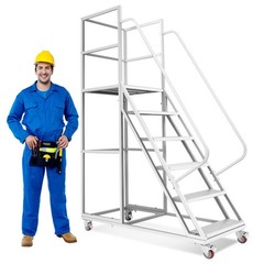 6 Step Rolling Warehouse Step Ladder, Movable Platform Ladder with Locking Wheel
