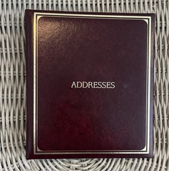 Vintage Red Burgundy leather CR Gibson Address book, made in USA Gold Lettering