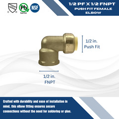5 Piece 1/2″ Push Fit x 1/2″ FNPT Female Elbow, 1/2″ Push Fit Female Elbow