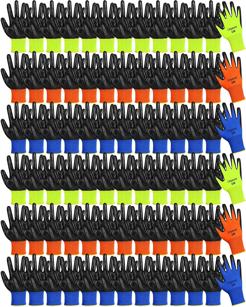 PU Coated Gloves Bulk, Reusable Rubber Safety Gloves for Men Women Work Warehous