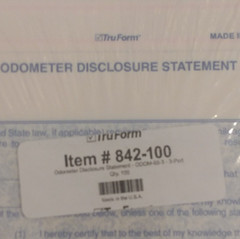 Odometer Disclosure Statement 3-part ODOM-65-3 TruForm #842 100 per pack NEW