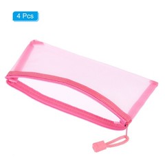 4Pcs Mesh Zipper Bags, A6 Travel Cases Nylon Makeup Pouches, Pink
